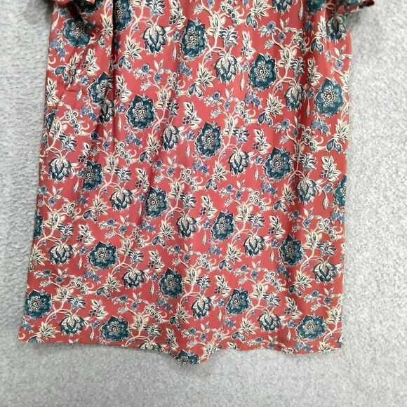Lauren Ralph Lauren Blouse Womens M Coral Blue Floral Flutter Sleeve Tie Neck - Picture 11 of 12